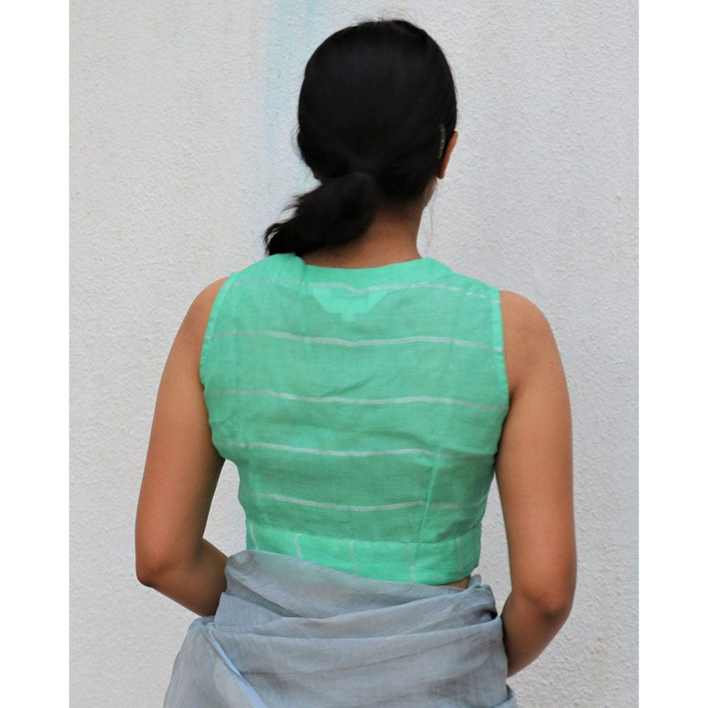Chidiyaa Pista Green Handwoven Linen Zari Stitched Blouse Everyday Beautiful