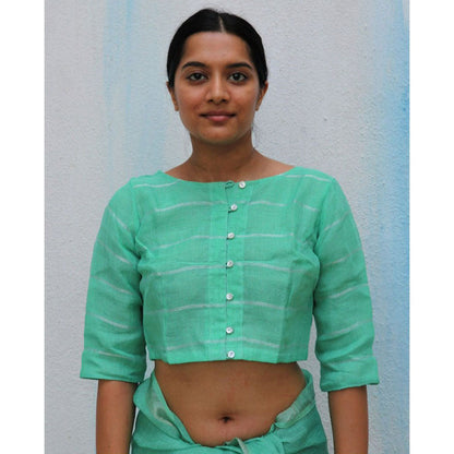 Chidiyaa Pista Green Handwoven Linen Zari Stitched Blouse Everyday Beautiful 1