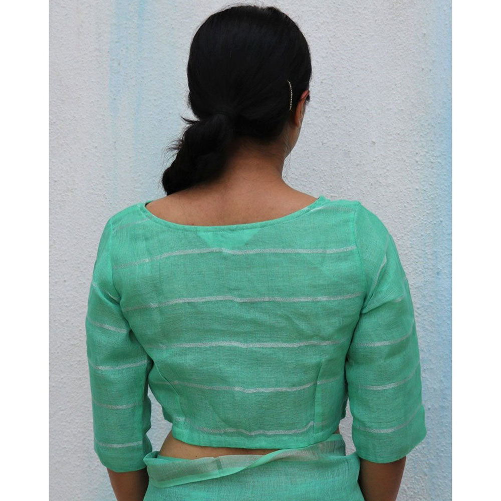 Chidiyaa Pista Green Handwoven Linen Zari Stitched Blouse Everyday Beautiful 1