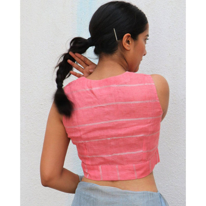 Chidiyaa Blush Pink Handwoven Linen Zari Stitched Blouse Everyday Beautiful 2