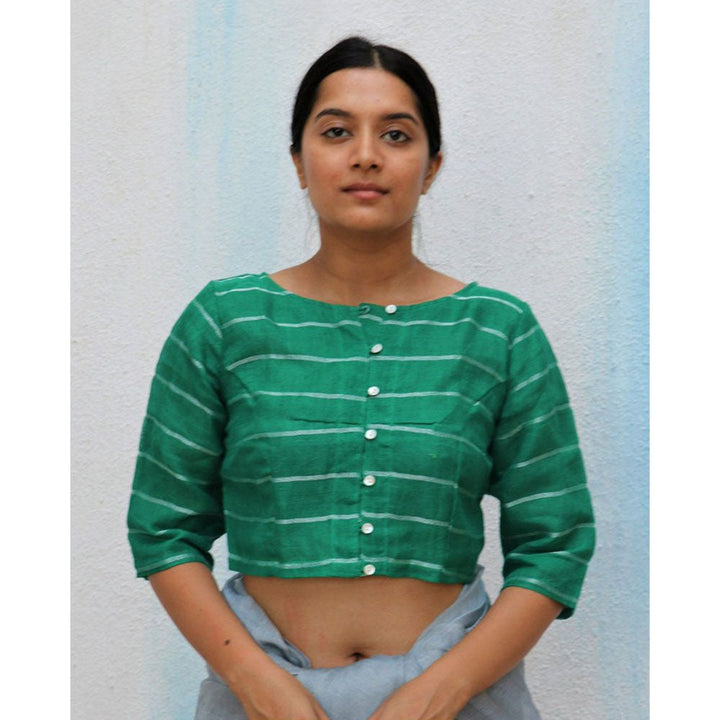Chidiyaa Green Handwoven Linen Zari Stitched Blouse Everyday Beautiful