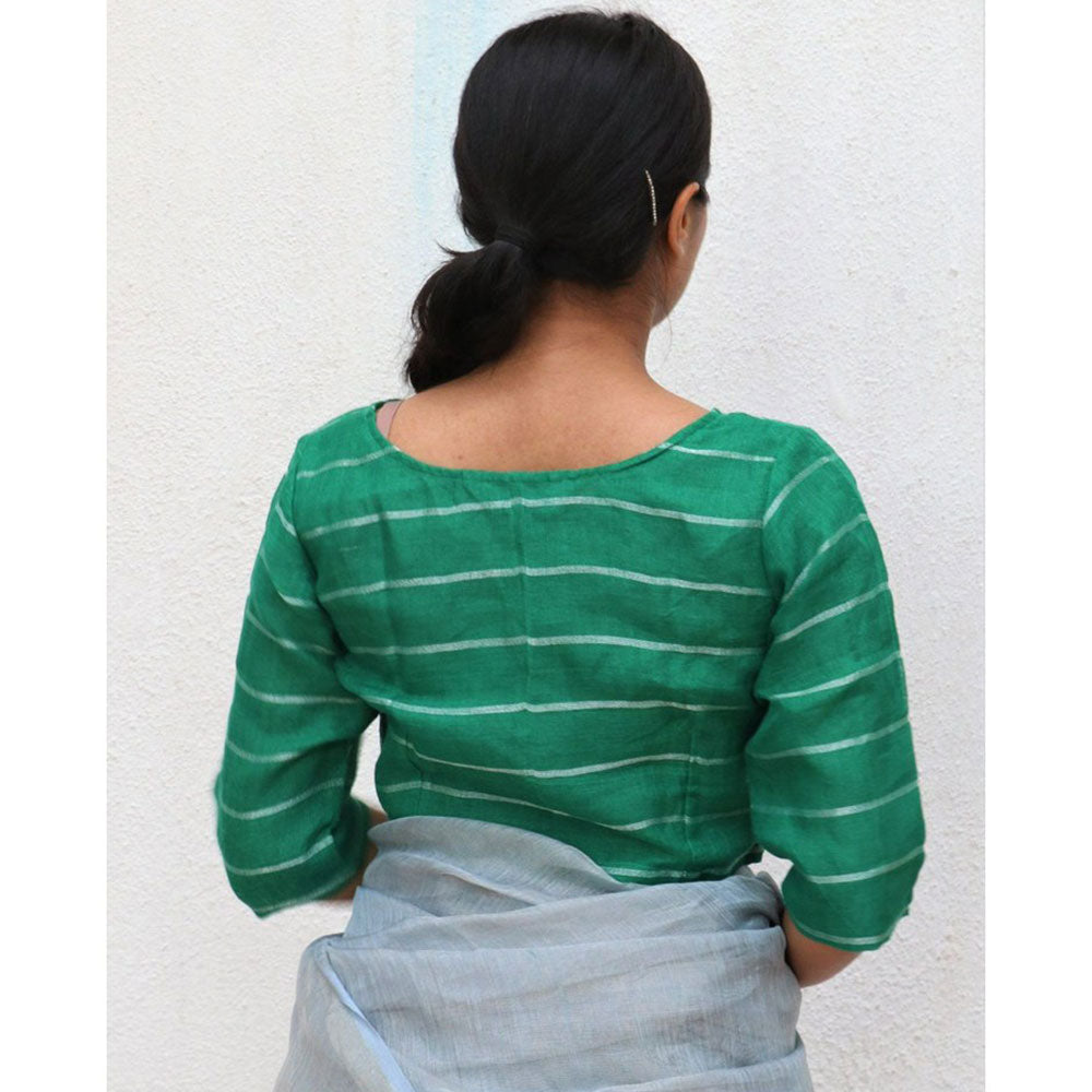 Chidiyaa Green Handwoven Linen Zari Stitched Blouse Everyday Beautiful