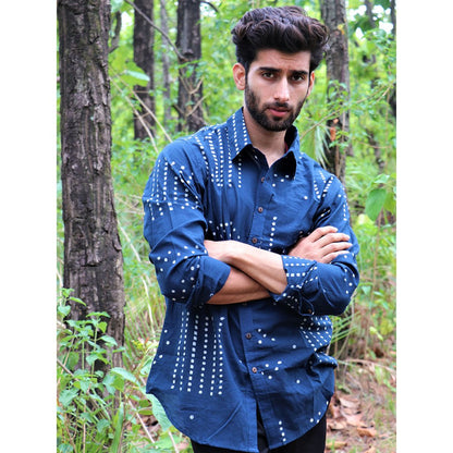Chidiyaa Midnight Blue Block Printed Cotton Shirt 2
