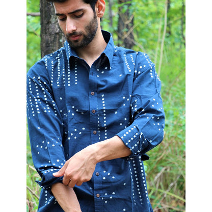 Chidiyaa Midnight Blue Block Printed Cotton Shirt 2