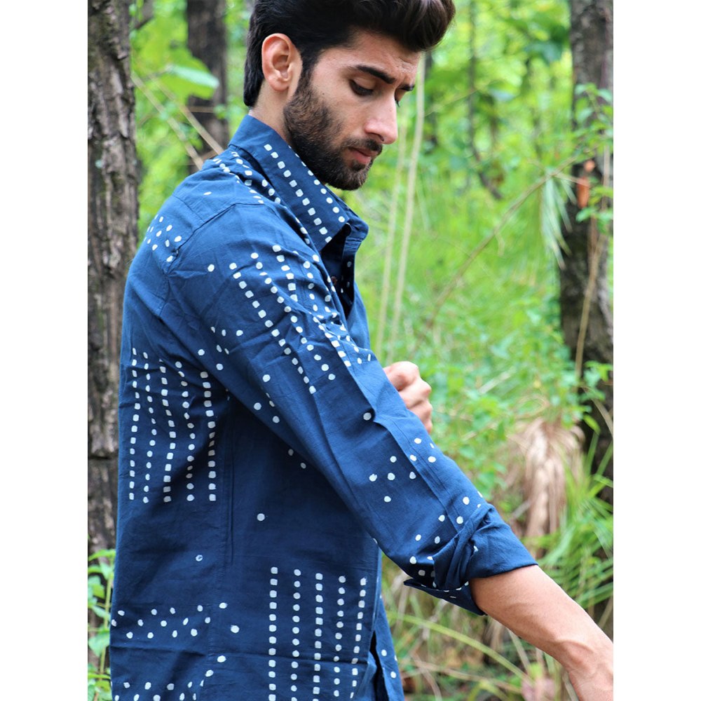 Chidiyaa Midnight Blue Block Printed Cotton Shirt 2