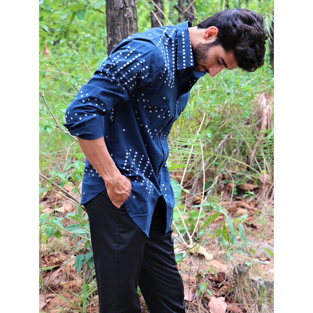 Chidiyaa Midnight Blue Block Printed Cotton Shirt 2