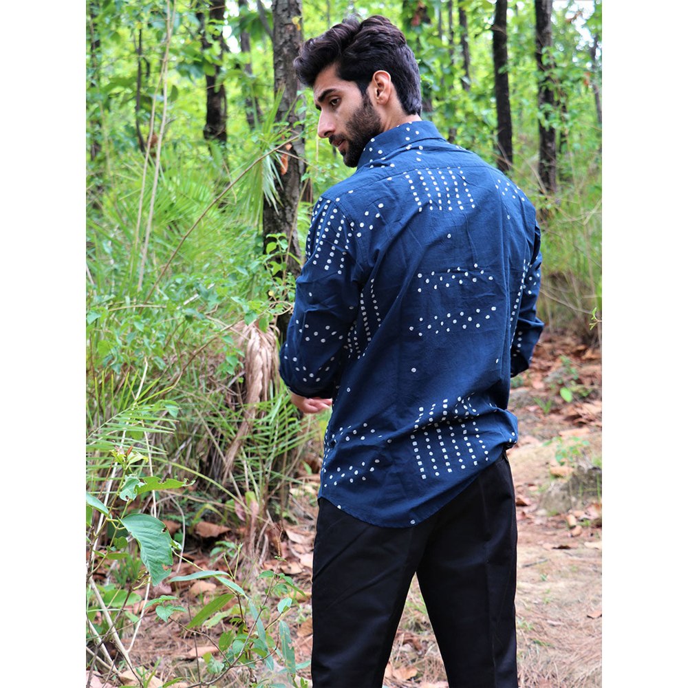 Chidiyaa Midnight Blue Block Printed Cotton Shirt 2