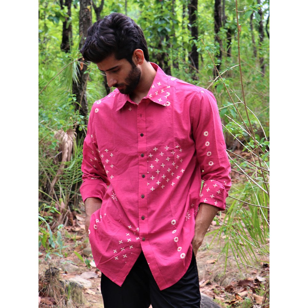 Chidiyaa Pink Block Printed Cotton Shirt