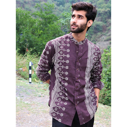 Chidiyaa Brown Block Printed Cotton Shirt