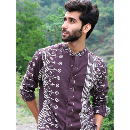 Chidiyaa Brown Block Printed Cotton Shirt