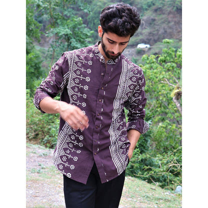 Chidiyaa Brown Block Printed Cotton Shirt