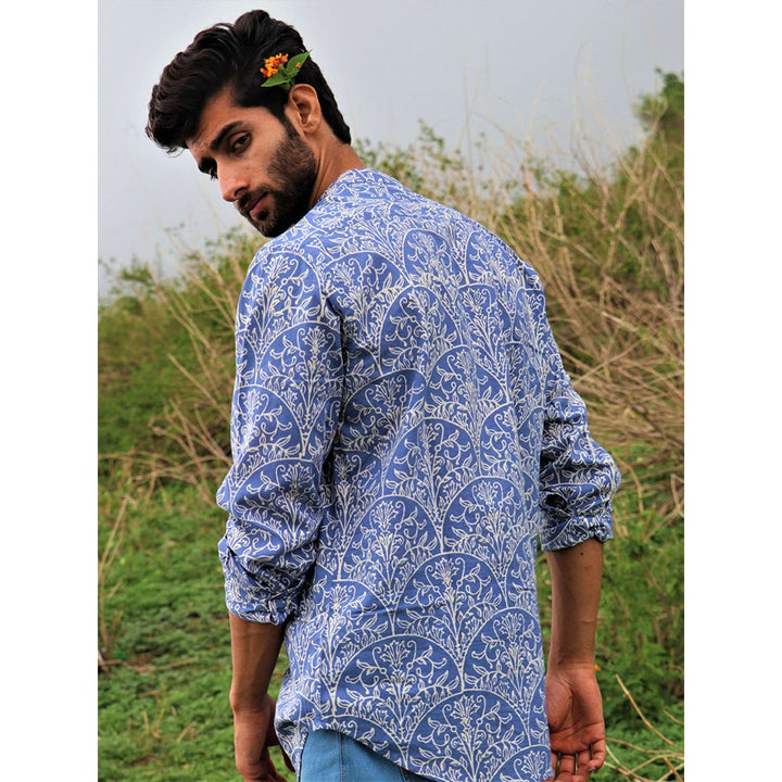 Chidiyaa Yale Blue Block Printed Cotton Shirt