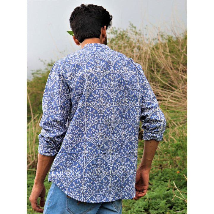 Chidiyaa Yale Blue Block Printed Cotton Shirt