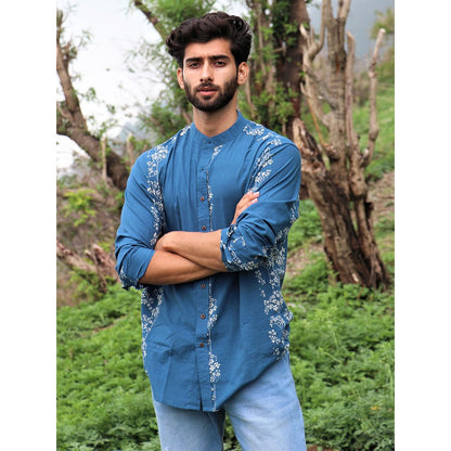 Chidiyaa Blue Block Printed Cotton Shirt