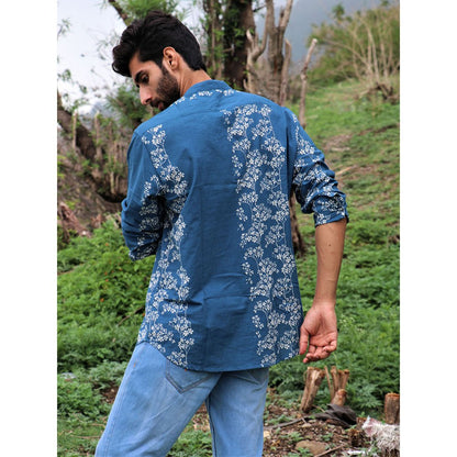 Chidiyaa Blue Block Printed Cotton Shirt