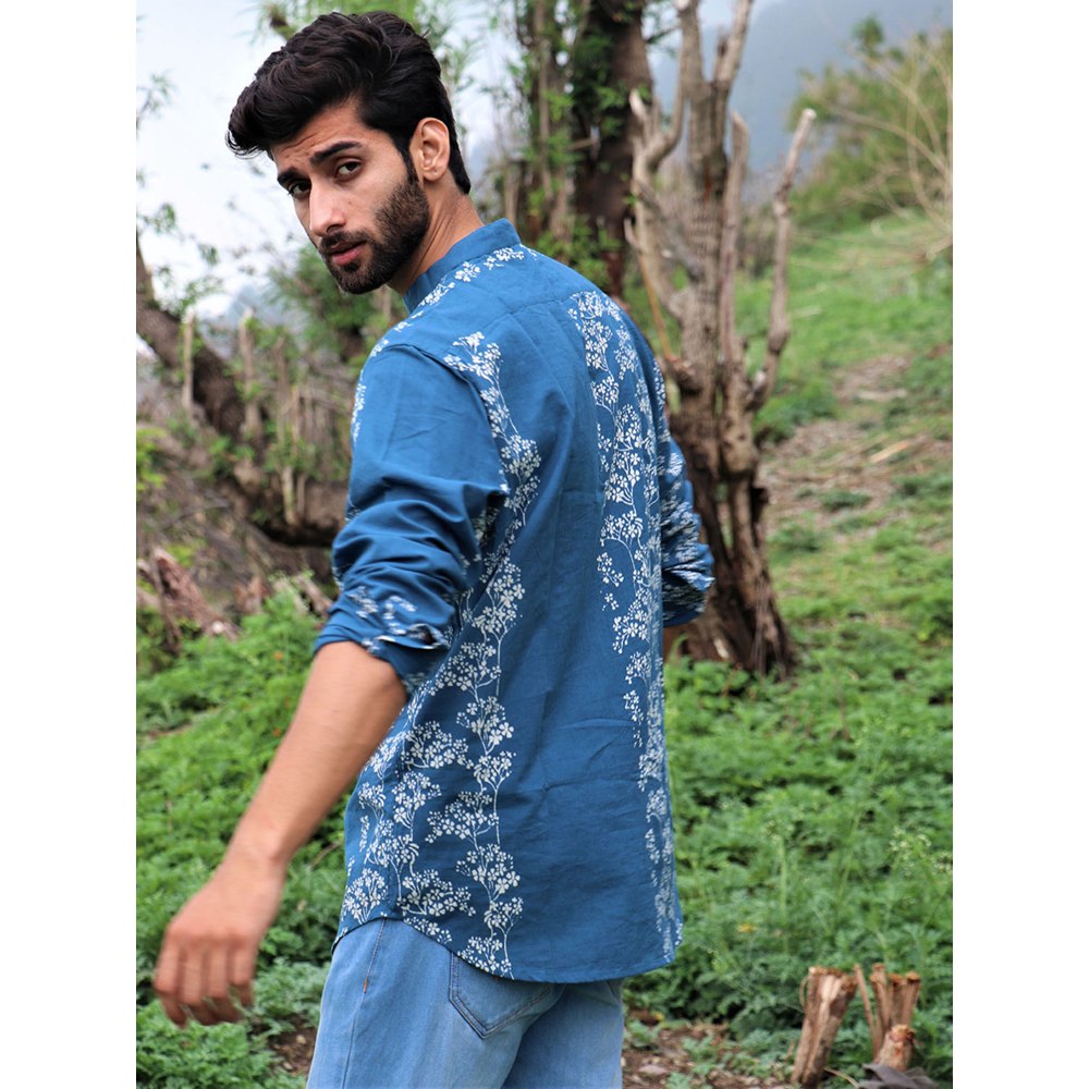Chidiyaa Blue Block Printed Cotton Shirt
