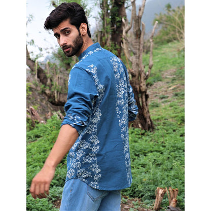 Chidiyaa Blue Block Printed Cotton Shirt