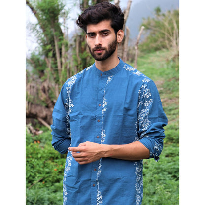 Chidiyaa Blue Block Printed Cotton Shirt