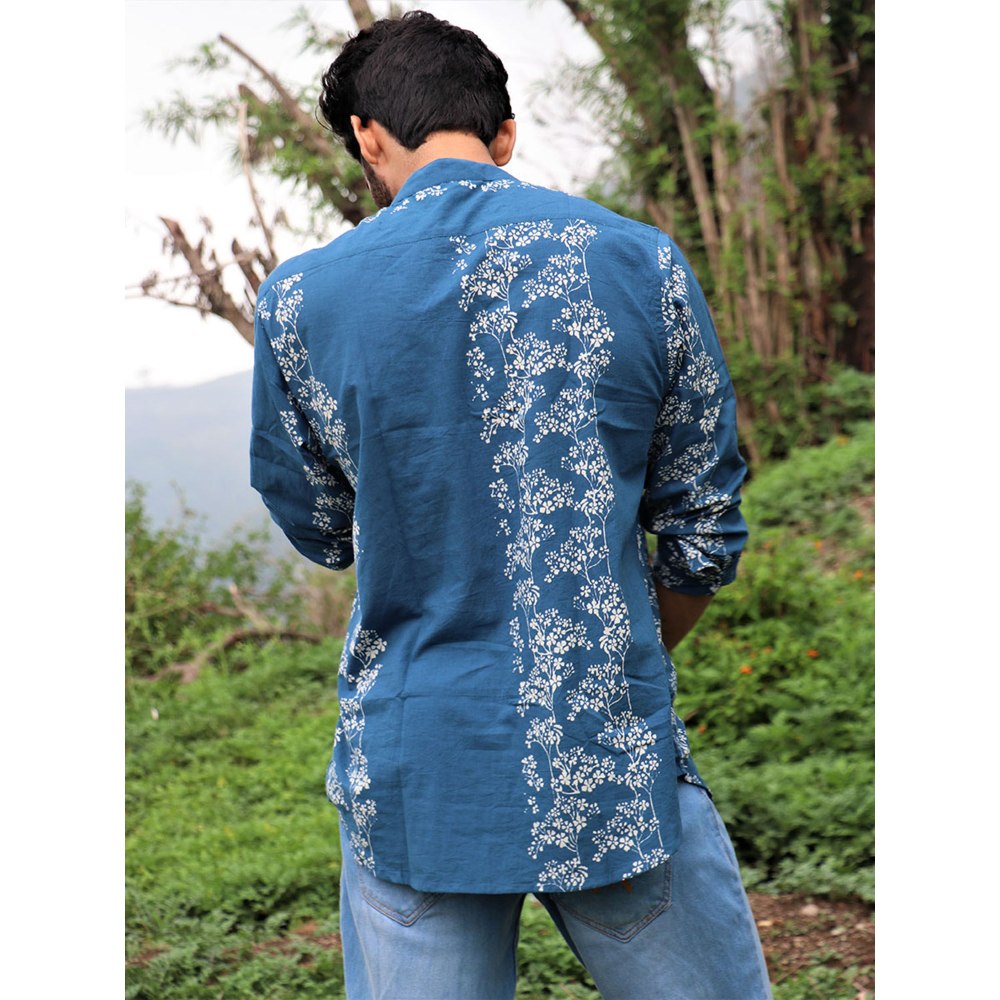 Chidiyaa Blue Block Printed Cotton Shirt