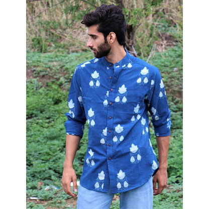 Chidiyaa Royal Blue Block Printed Cotton Shirt