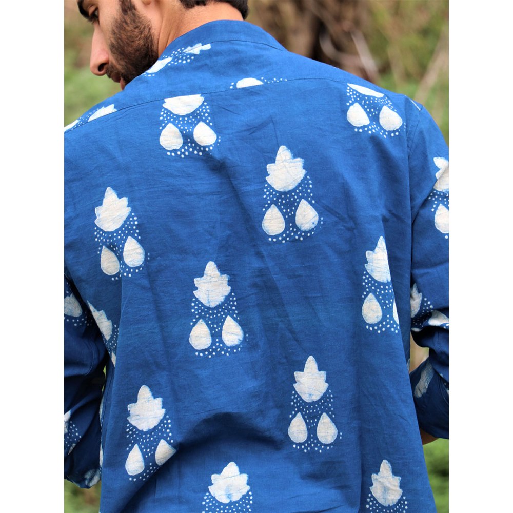 Chidiyaa Royal Blue Block Printed Cotton Shirt