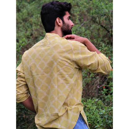 Chidiyaa Yellow Block Printed Cotton Shirt