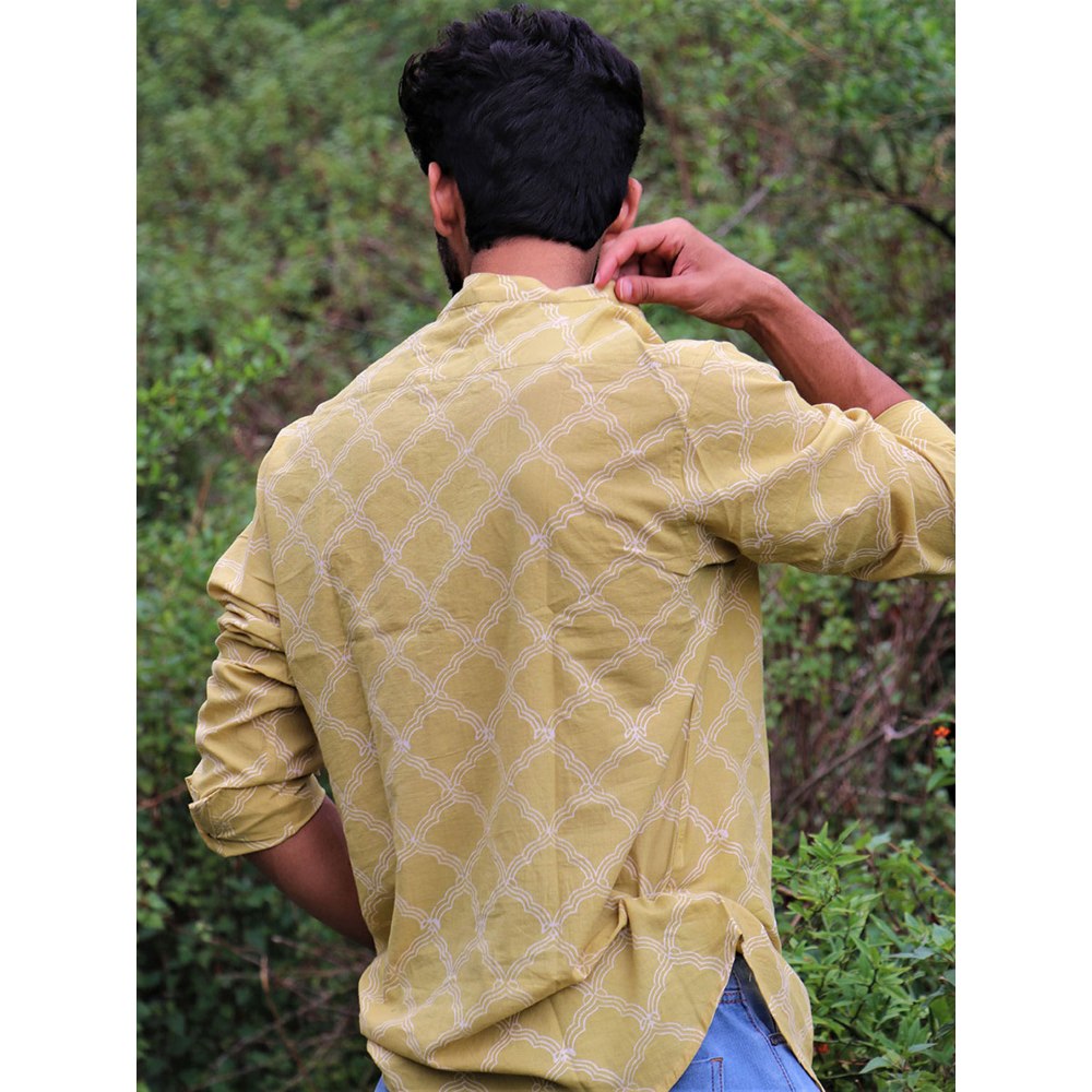 Chidiyaa Yellow Block Printed Cotton Shirt