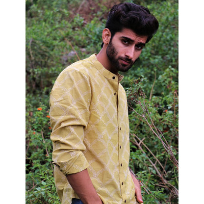 Chidiyaa Yellow Block Printed Cotton Shirt