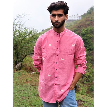 Chidiyaa Pink Moon Block Printed Cotton Shirt