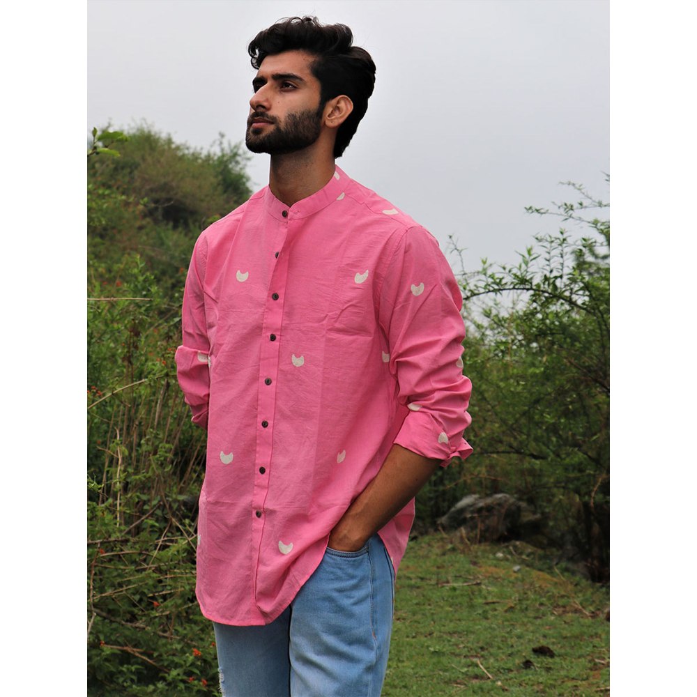 Chidiyaa Pink Moon Block Printed Cotton Shirt