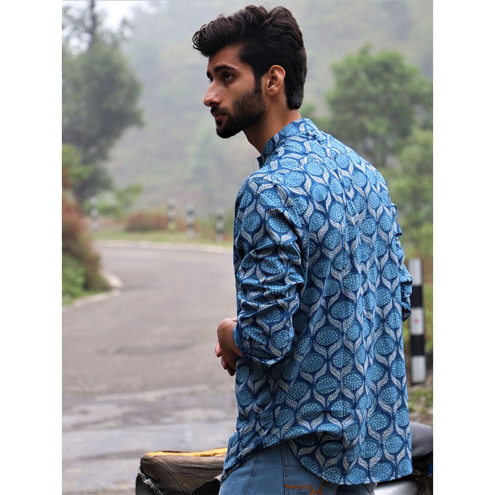 Chidiyaa Summer Blue Block Printed Cotton Shirt