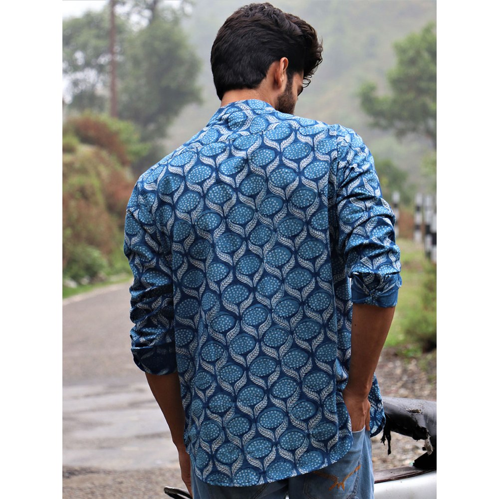 Chidiyaa Summer Blue Block Printed Cotton Shirt