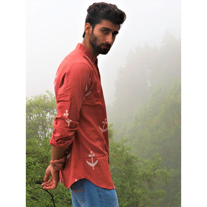 Chidiyaa Peach Block Printed Cotton Shirt