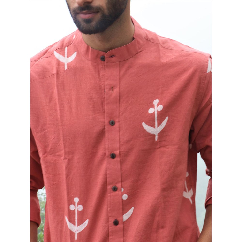 Chidiyaa Peach Block Printed Cotton Shirt