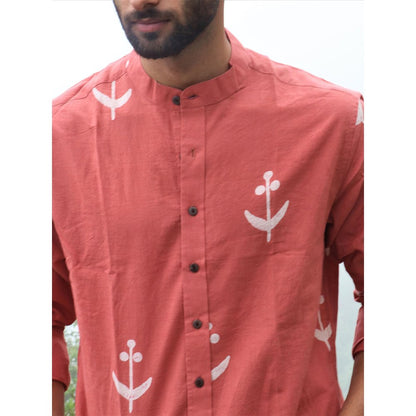 Chidiyaa Peach Block Printed Cotton Shirt