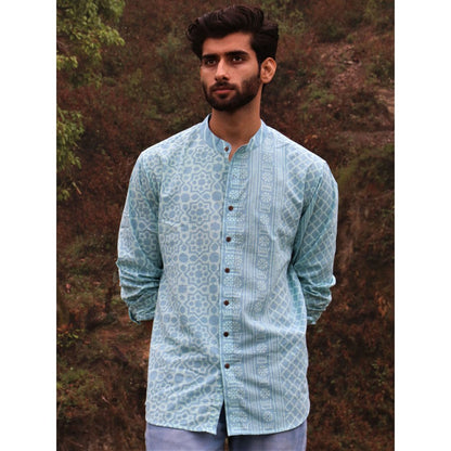 Chidiyaa Light Blue Block Printed Cotton Shirt