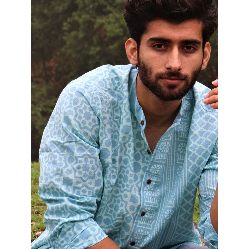 Chidiyaa Light Blue Block Printed Cotton Shirt
