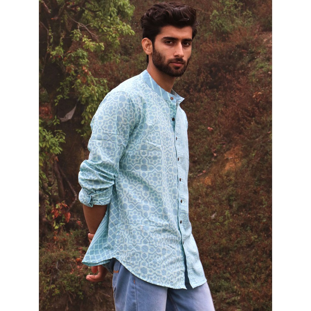 Chidiyaa Light Blue Block Printed Cotton Shirt