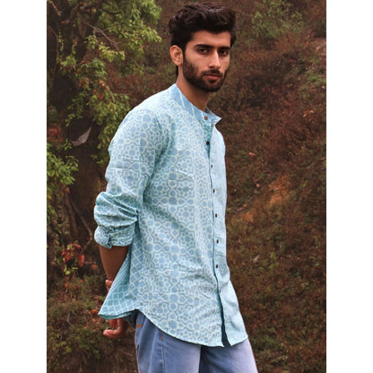 Chidiyaa Light Blue Block Printed Cotton Shirt