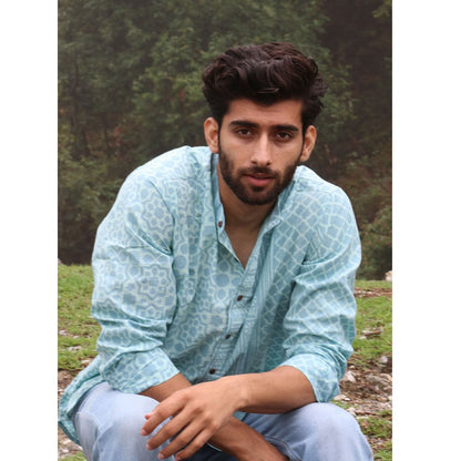 Chidiyaa Light Blue Block Printed Cotton Shirt