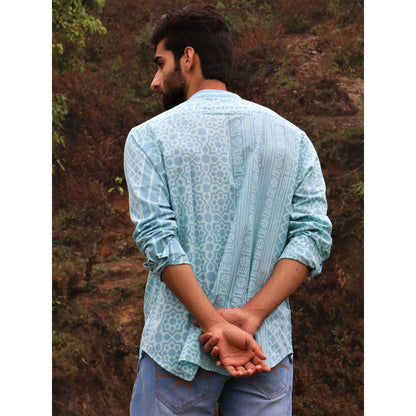 Chidiyaa Light Blue Block Printed Cotton Shirt
