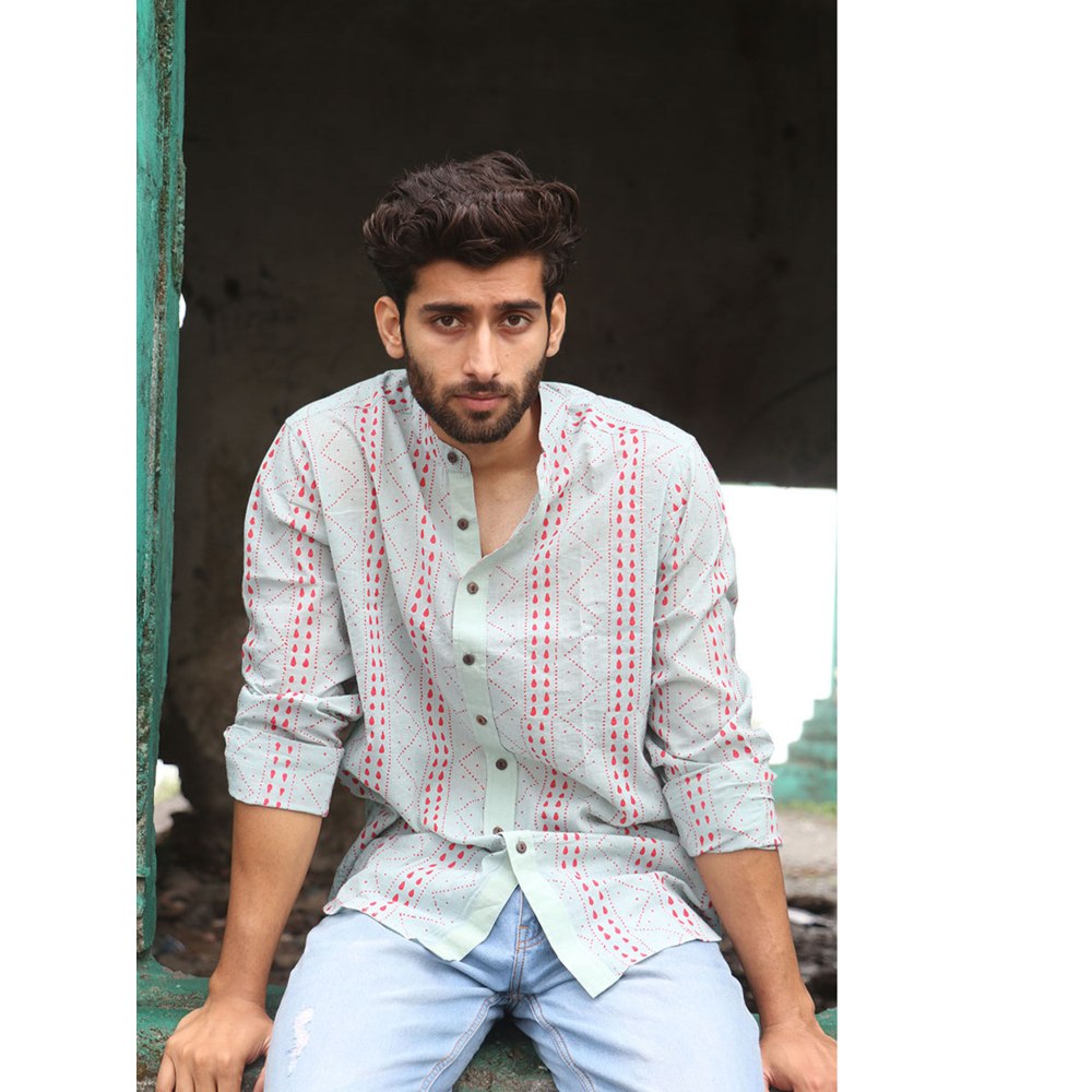 Chidiyaa Light Blue Block Printed Cotton Shirt
