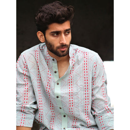 Chidiyaa Light Blue Block Printed Cotton Shirt