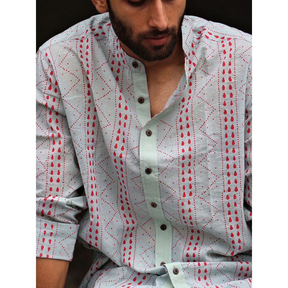 Chidiyaa Light Blue Block Printed Cotton Shirt