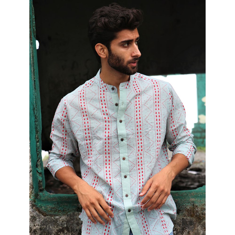 Chidiyaa Light Blue Block Printed Cotton Shirt