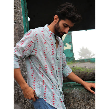 Chidiyaa Light Blue Block Printed Cotton Shirt