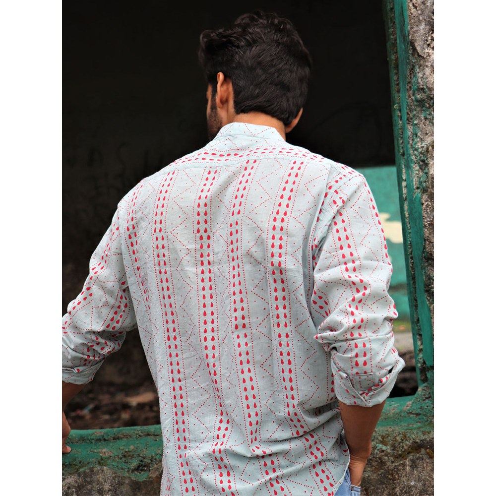 Chidiyaa Light Blue Block Printed Cotton Shirt