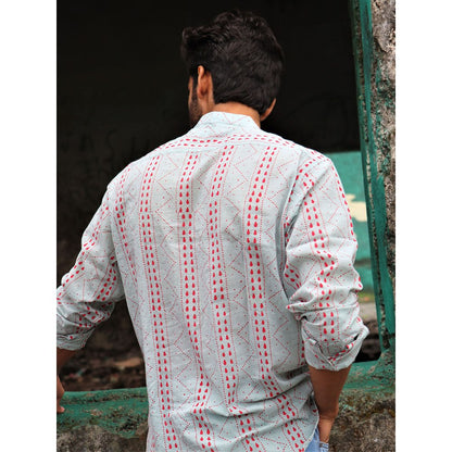 Chidiyaa Light Blue Block Printed Cotton Shirt