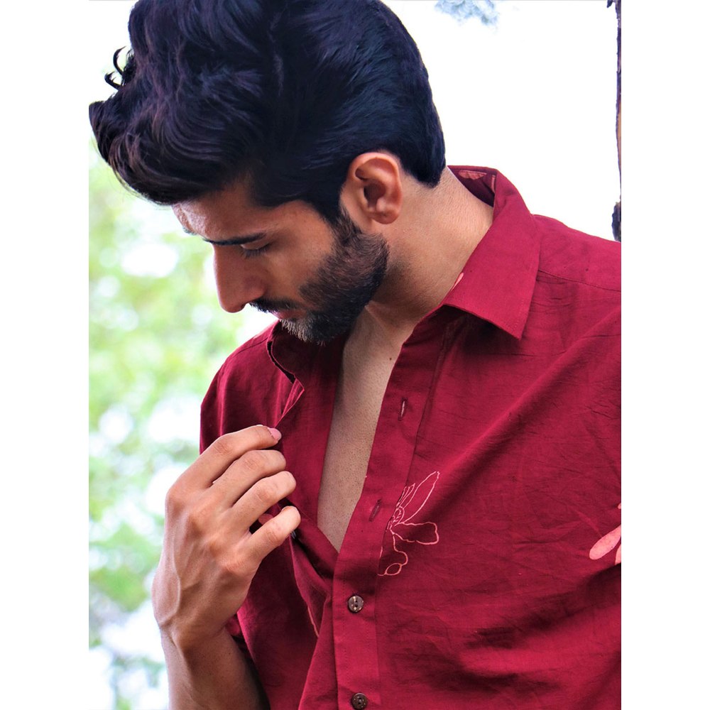 Chidiyaa Maroon Dragonfly Block Printed Cotton Shirt