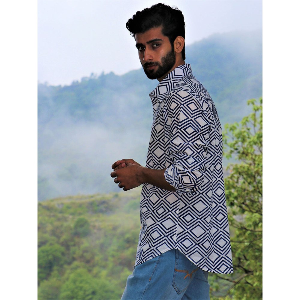 Chidiyaa Ivory Block Printed Cotton Shirt